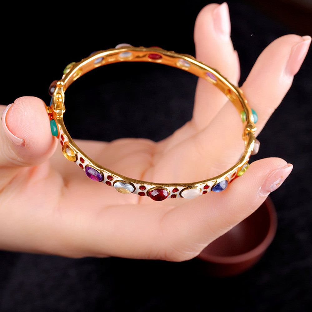 Silver Enamel Colorful Gem Bracelet