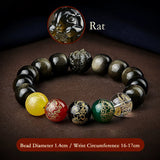 Five Gods of Wealth Lucky Beads Bracelet Zodiac Gold Obsidian Handheld Rosary-2
