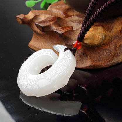 Peace Buckle Jade Pendant Embossed Sheepskin White Jade Kunlun