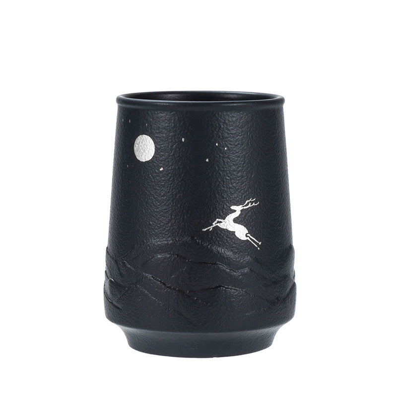 Moonshadow Deer Crane Frosted Ceramic Mug Water Cup-5