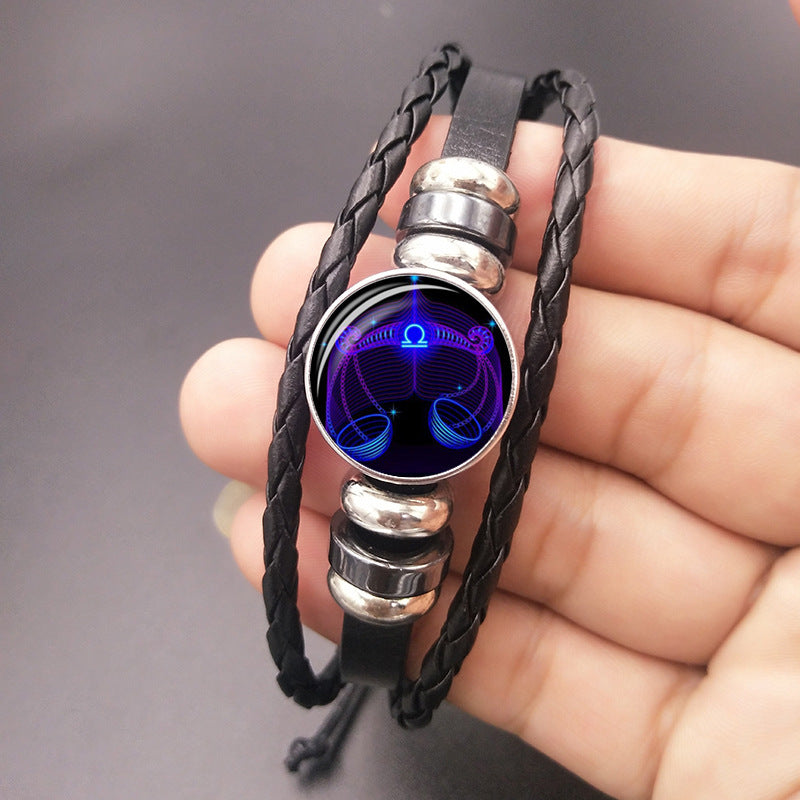 Luminous Zodiac Bracelet Adjustable Leather Constellation Gift-2