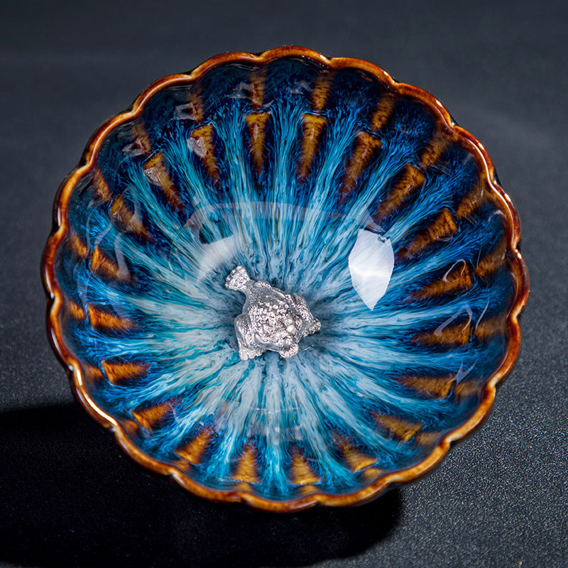 Jianzhan Teetasse Jianyang Tianmu Glaze Eingelegtes Silberöl tropfende Teeschale