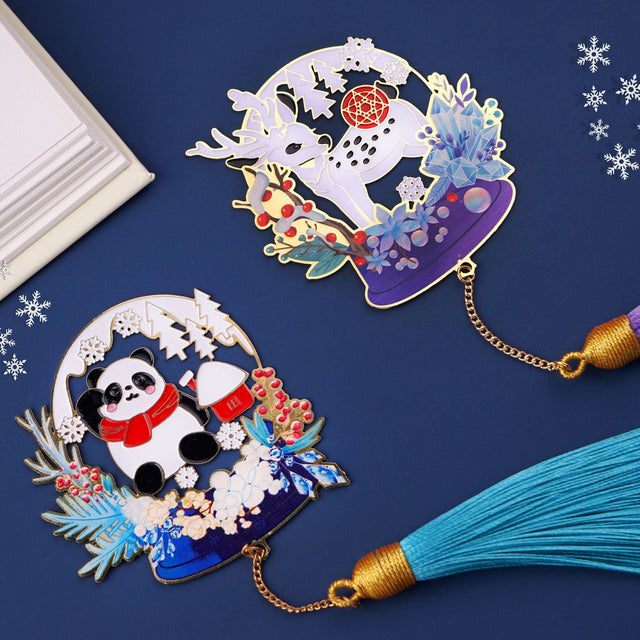 Purple Series Christmas Deer Crystal Ball Panda Copper Bookmark-1