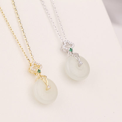 S925 Sterling Silver Necklace New Chinese Style Natural Hetian Jade