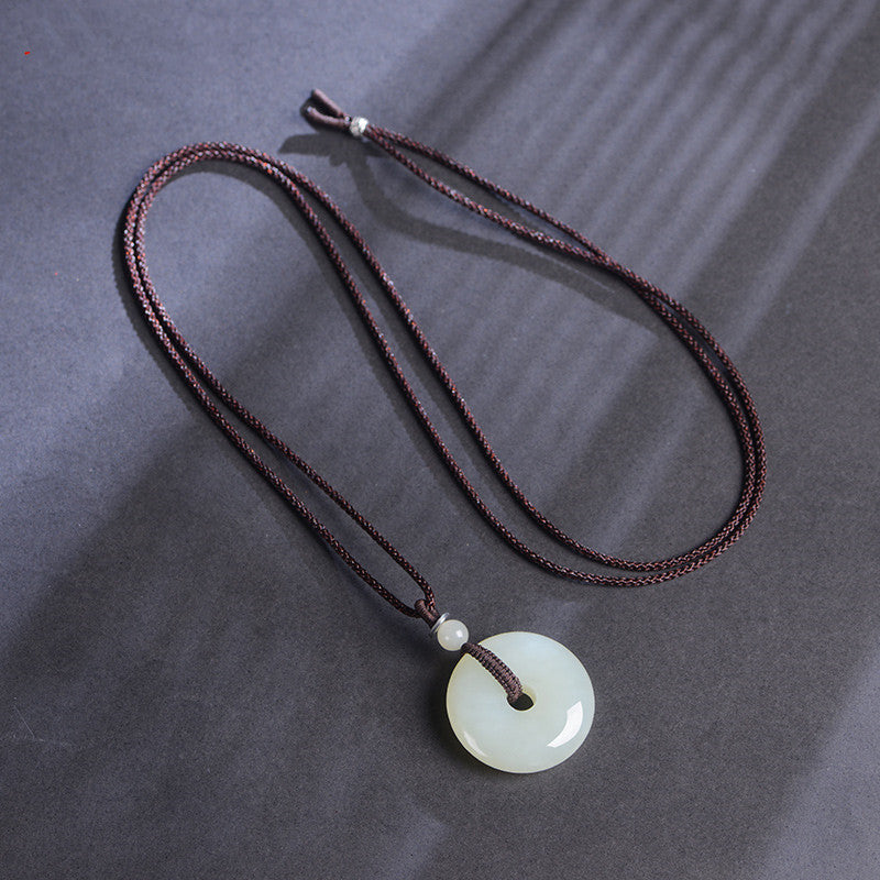 Hetian Jade Bread Buckle Pendant About 30mm Necklace