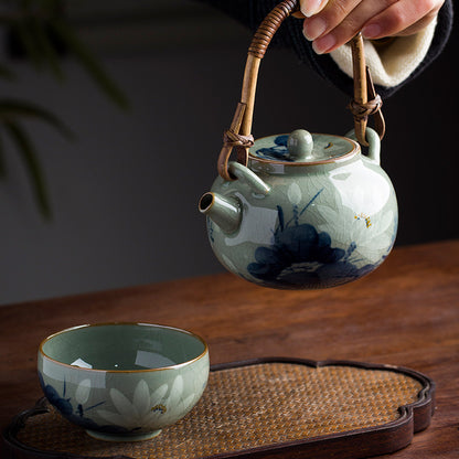 Ceramic Teapot Exquisite Hand-painted Underglaze Lotus Flower Tea Kettle