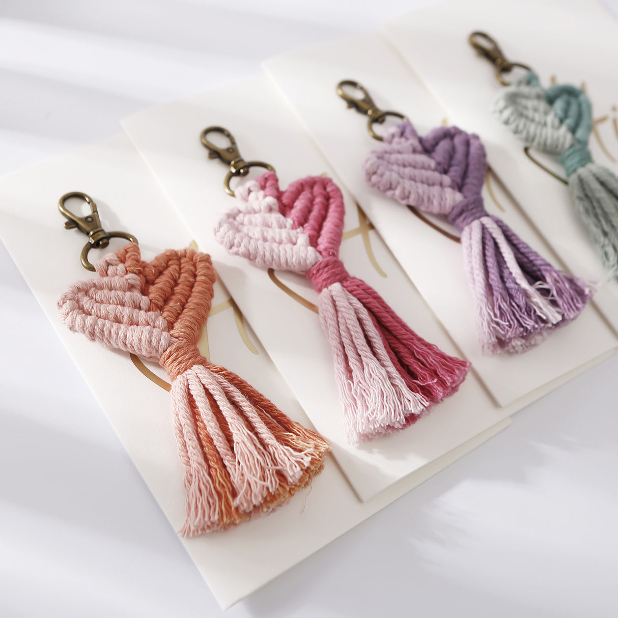 Tassel Peach Heart Hand Woven Pendant Keychain