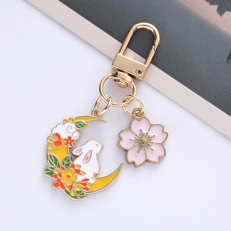 Cherry Blossom Cute Moon Rabbit Keychain Pendant