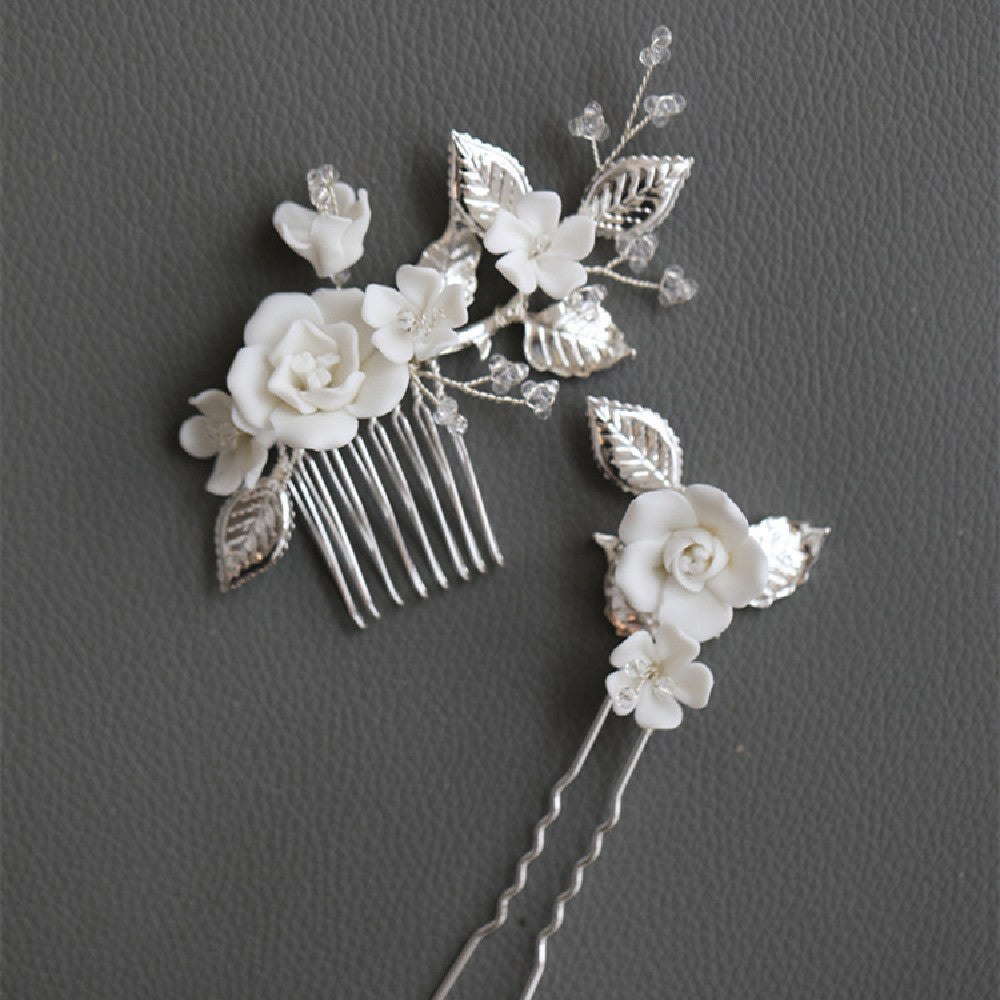 Handmade Beaded Ceramic Flower Hairpin