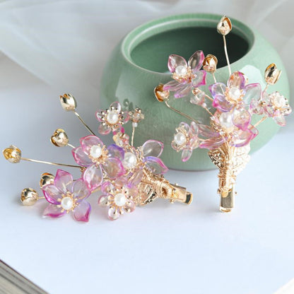 Pink Glazed Flower Xiuhe Clothing Tassel Hairpin Headwear-2