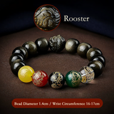 Five Gods of Wealth Lucky Beads Bracelet Zodiac Gold Obsidian Handheld Rosary-11