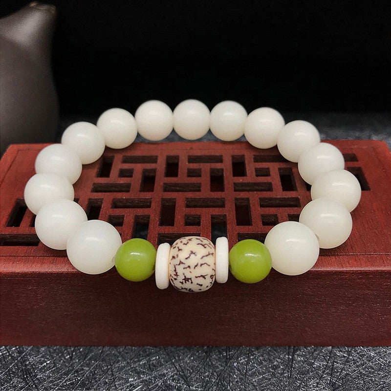 White Jade Bodhi Root Bracelet 108 Bracelet