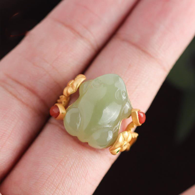 Frosch natürlicher blau und weißer Jade -Frauenring