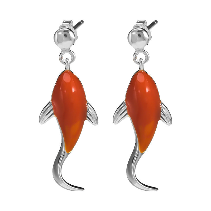 Design Epoxy Koi Stud Earrings Women's Chinese Style Simple