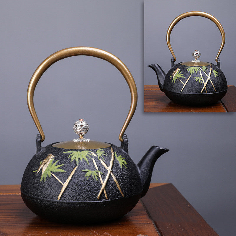 Creative Literary And Art Hand-made Boiled Teapot Happy Iron Teapot