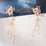 Hanfu Delicate Flower Step Shake Shell Pearl Hairpin-1