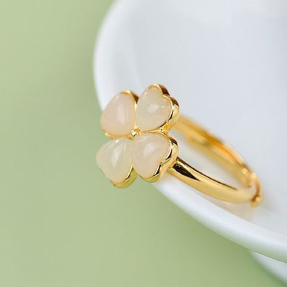 Four-Leaf Clover Jade Fashion Retro Minority Ring