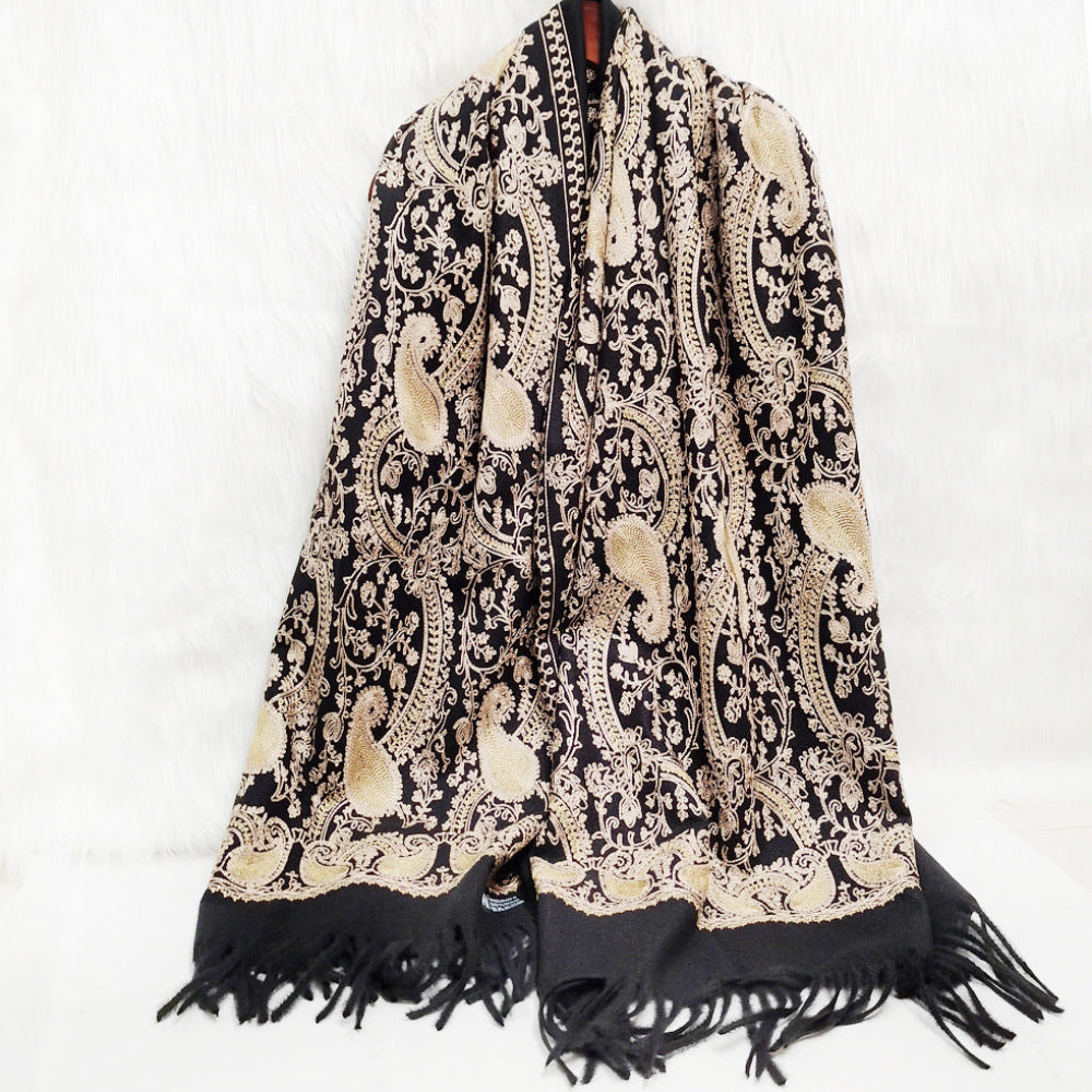 Cashmere Gold Cashew Scarf Embroidered Ethnic Style