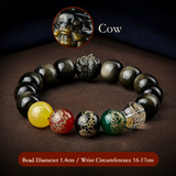 Five Gods of Wealth Lucky Beads Bracelet Zodiac Gold Obsidian Handheld Rosary-3