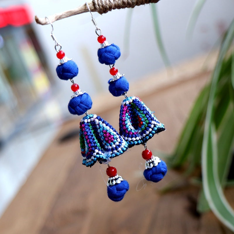 Ethnic Style Chinese Frog Fabric Earrings Cotton And Linen Accessories Embroidery