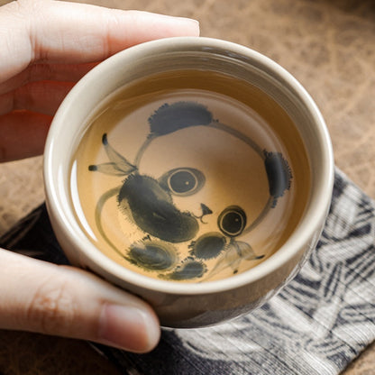 Grass And Wood Gray Hand Painted Panda Tea Cup Ceramic Household