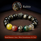 Five Gods of Wealth Lucky Beads Bracelet Zodiac Gold Obsidian Handheld Rosary-5