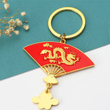 Red Creative Chinese Dragon Fan Shape Keychain-3