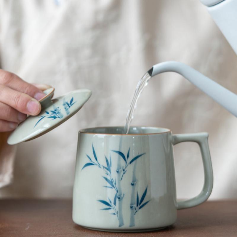 Grass Gray Bamboo Pattern Mug Underglaze Colored Teacup-4