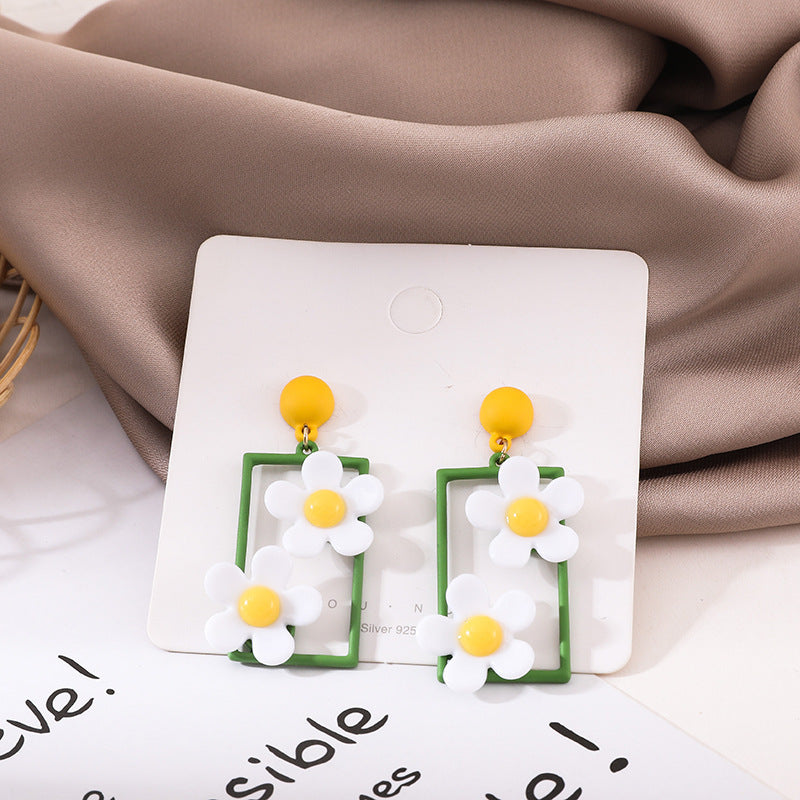 S925 Silver Needle Small Daisy Earrings Temperament Long Earrings Ins Net Red Earrings