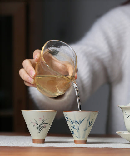 Underglaze Hand Painted Bamboo Bamboo Hat Small Teacup