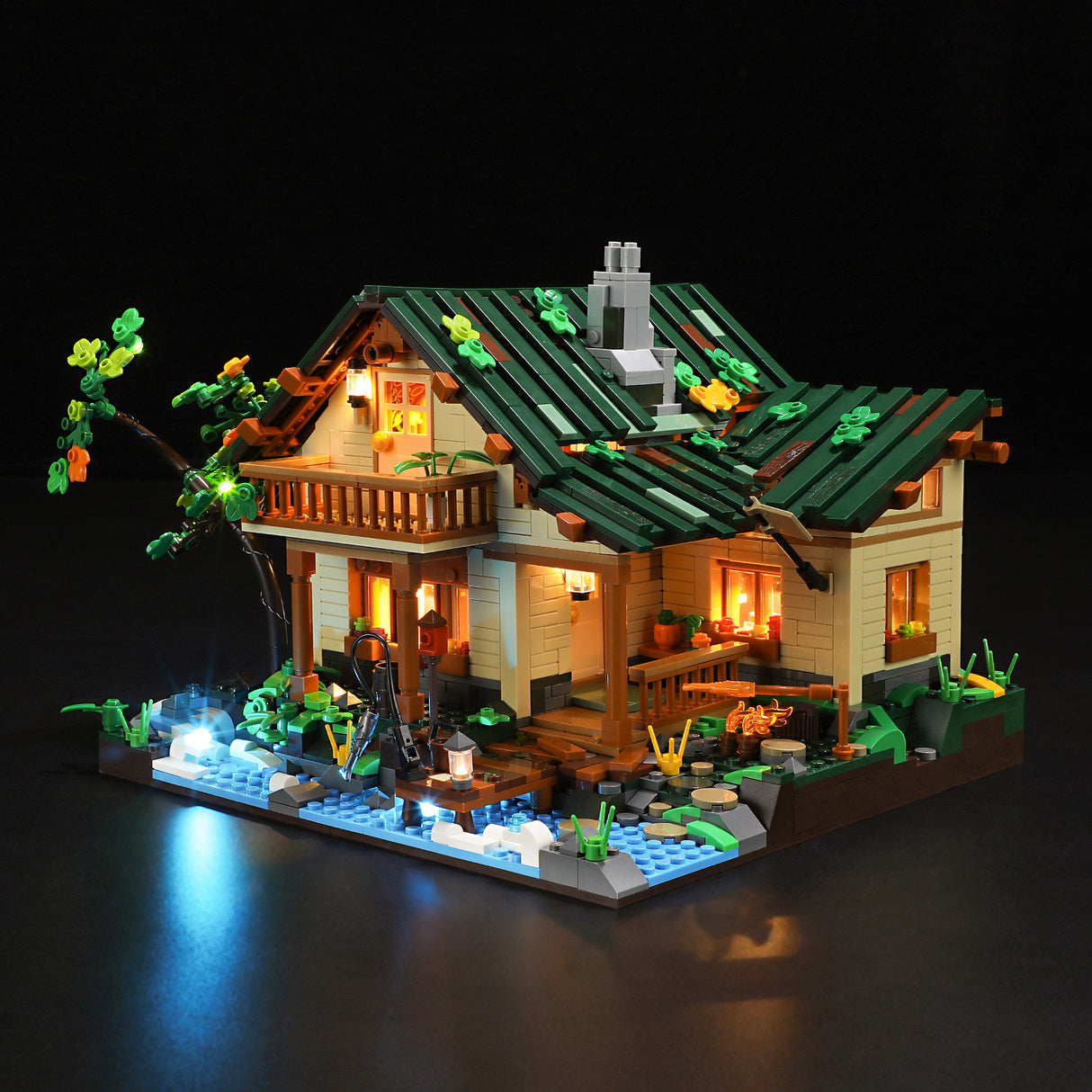 The Lakeside Hut Is Equipped With LED Lighting Building Block Toys