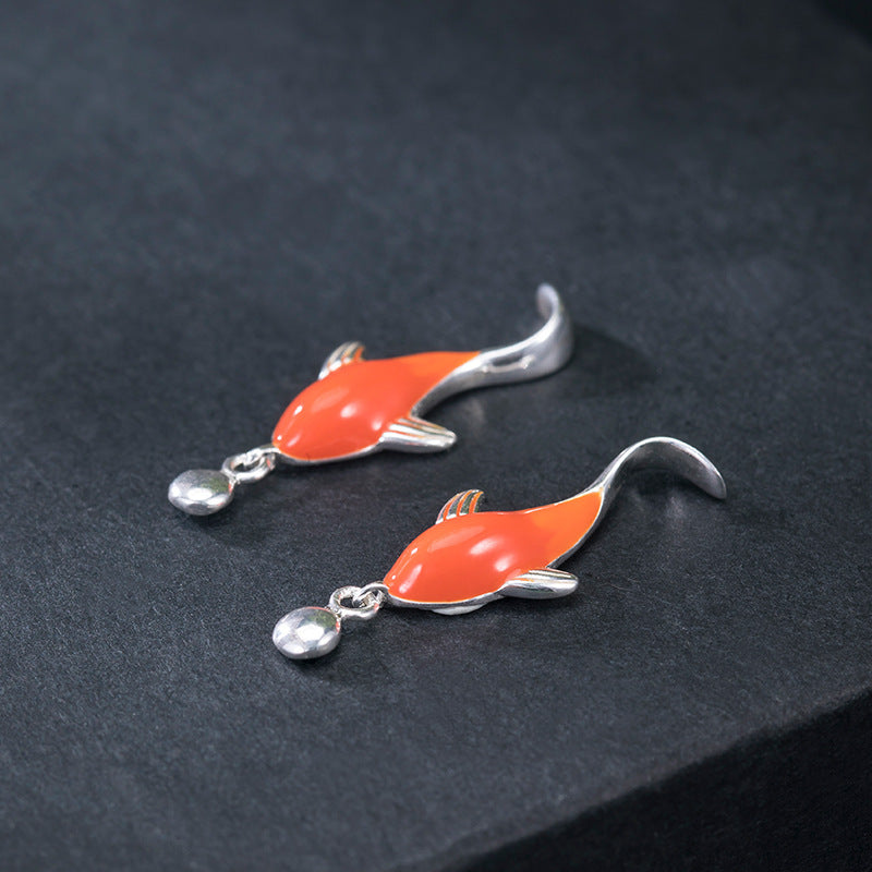 Design Epoxy Koi Stud Ohrringe Frauen chinesischer Stil einfach