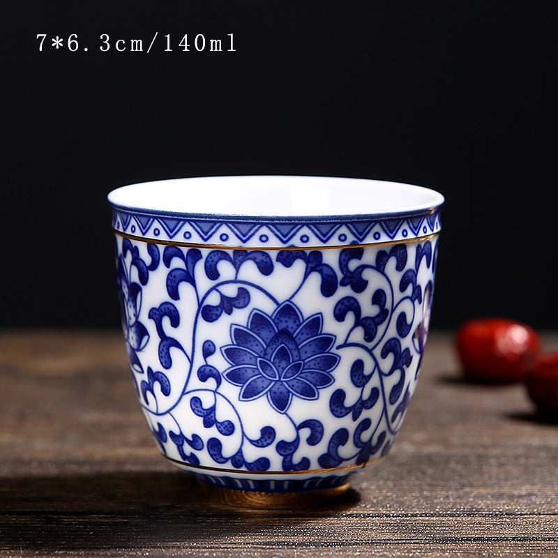 Vintage Chinese Blue and White Porcelain Ceramic Coaster Teacup Set-6