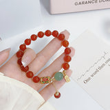 Chinese Style Auspicious Pattern Enameled Red Agate Bracelet-4