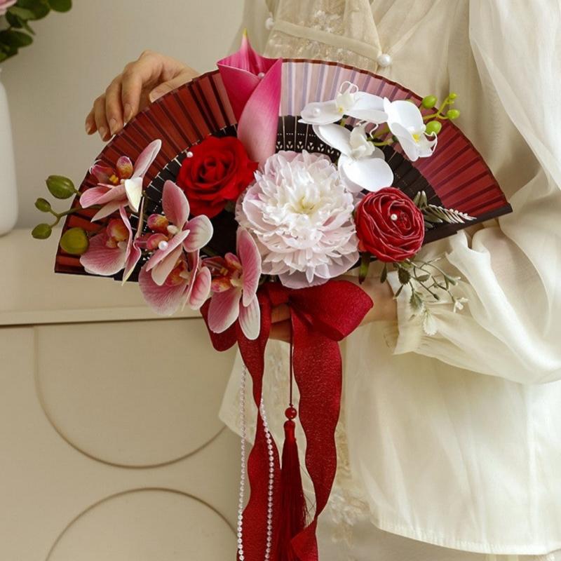 Chinese Style Creative Wedding Bouquet Bridal Bouquet Folding Fan-4