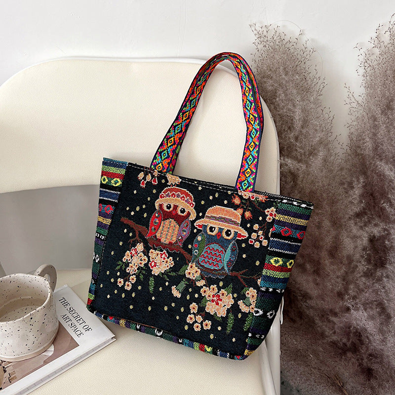 Ethnic Style Animal Three-dimensional Embroidered Canvas Handbag-8