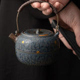 Old Rock Clay Carrying Handle Teapot Bronze Glaze Tea Set