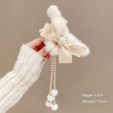 Plush Bow Tassel Hairpin Shark Clip