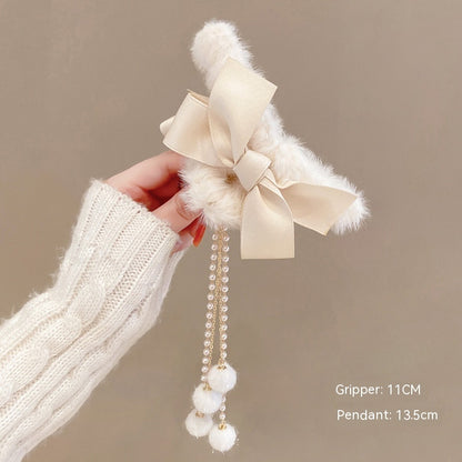 Plush Bow Tassel Hairpin Shark Clip