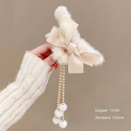Plush Bow Tassel Hairpin Shark Clip