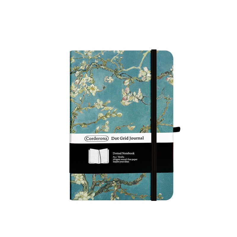 Green Apricot Blossom Leather Hard Strap Dotted Pages Pocket Notepad-5