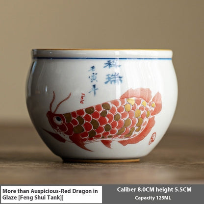 Vintage Auspicious Red Dragon Koi Teacup Master Cup-5