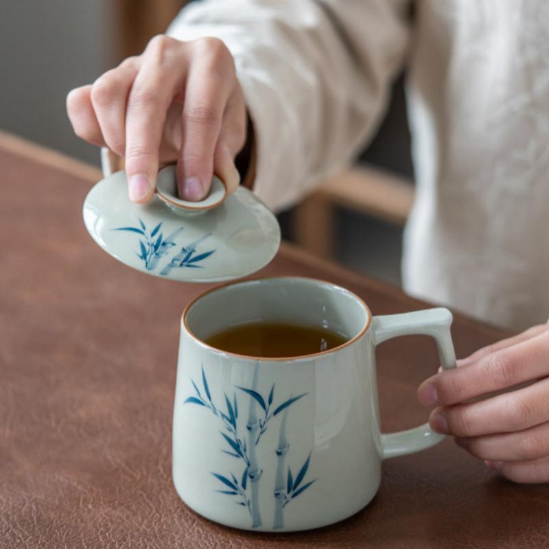 Grass Gray Bamboo Pattern Mug Underglaze Colored Teacup-5