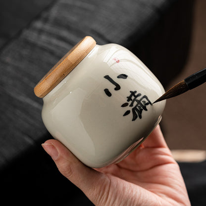 Chinese Calligraphy Tea Pot Ceramic Mini Tea Caddy