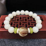 Weißes Jade -Bodhi -Wurzelarmband 108 Armband