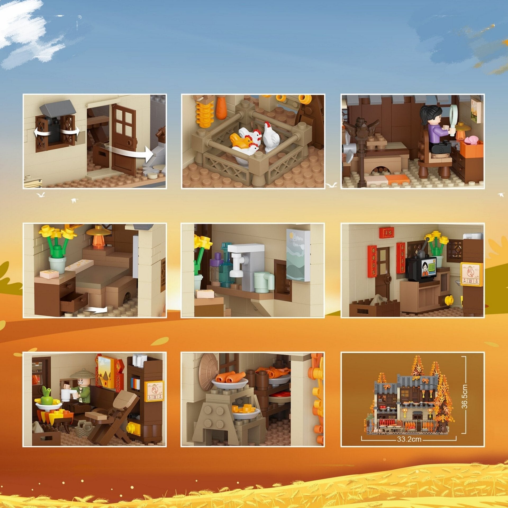 Autumn Sun Drying Farmhouse Courtyard Particle Building Blocks-6