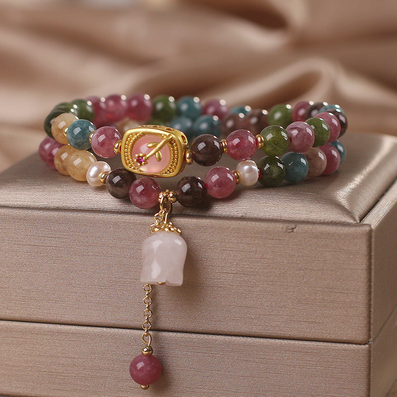 New Chinese Style Natural Color Tourmaline Multi-Layer Bracelet-5