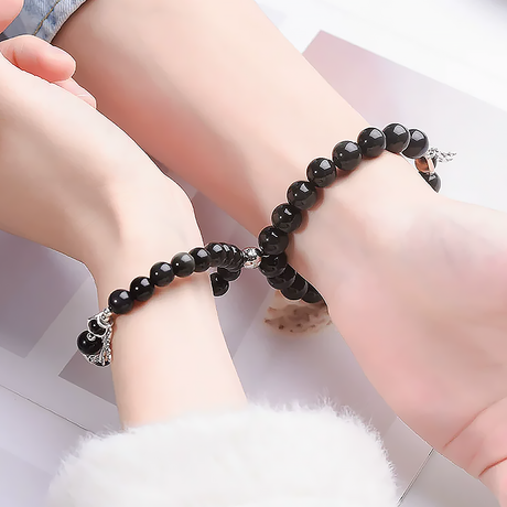 Obsidian Couple Bracelet with 925 Sterling Silver and Tiger Eye Beads-8