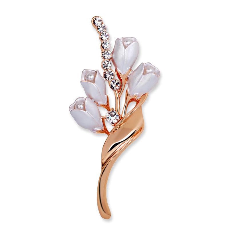 Chinese Style Simple Diamond Inlaid Tulip Brooch