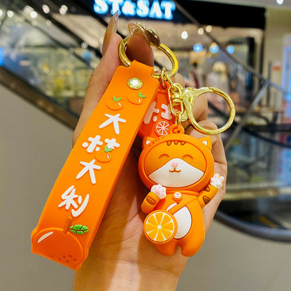 Creative Big Orange Cute Aauspicious Cat Keychain-2